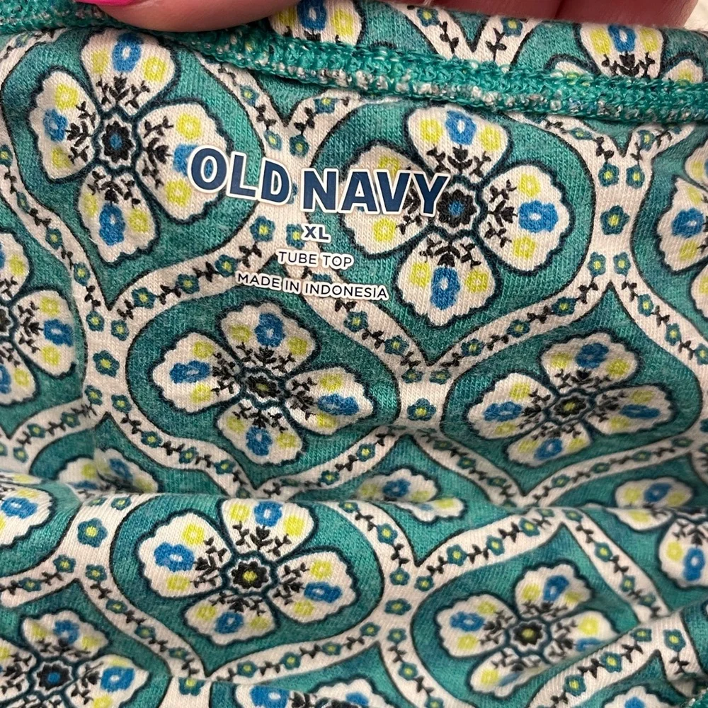 Old Navy Blue, green and White Patterned Crop Tube Top - Picture 2 of 3